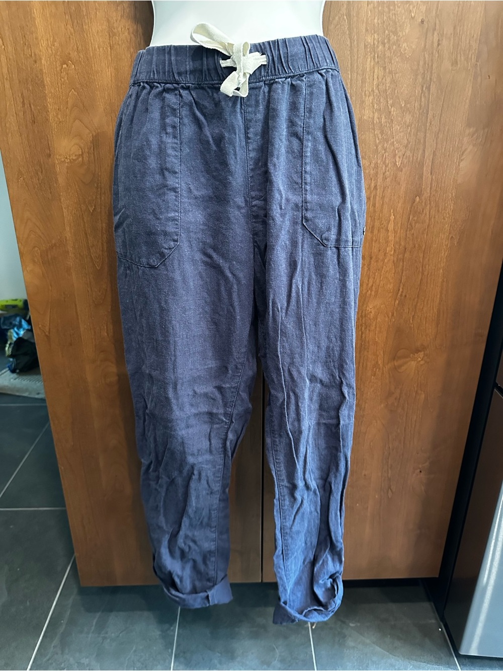 Roxy linen-blend Pants in Navy Blue